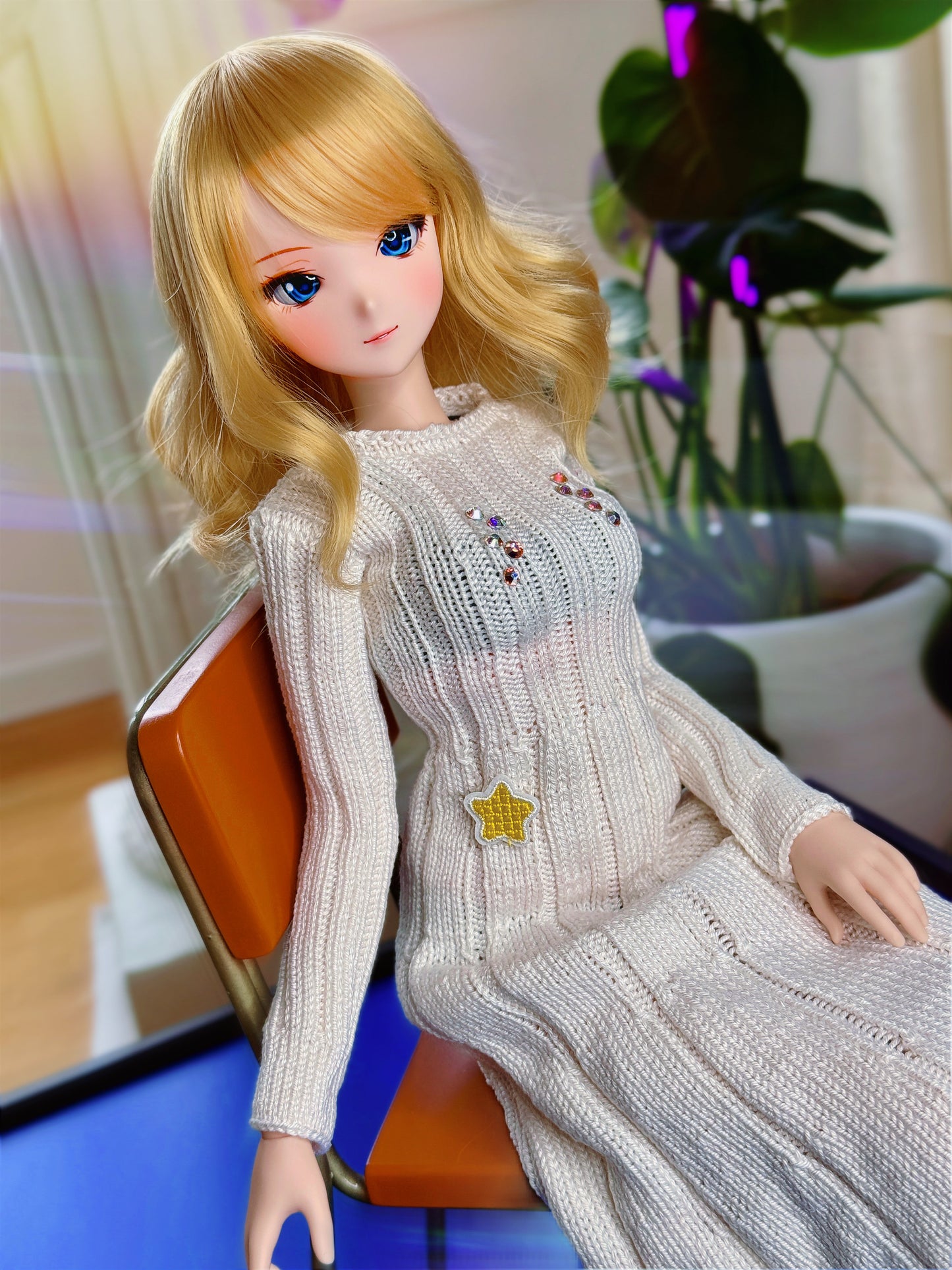 Lunar Knitted Dress in Off White for Smart Doll & Dollfie Dream