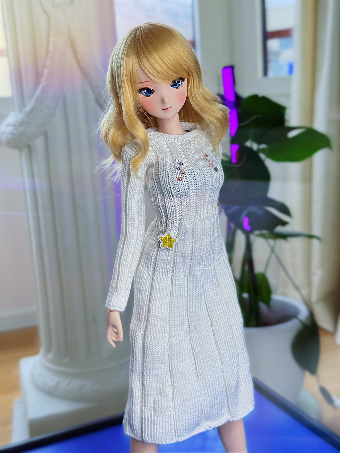 Lunar Knitted Dress in Off White for Smart Doll & Dollfie Dream